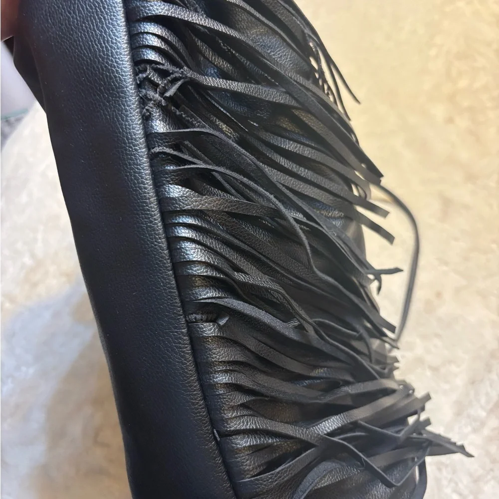Victoria's Secret Backpack Tote Limited Edition Black Fringe Faux Leather